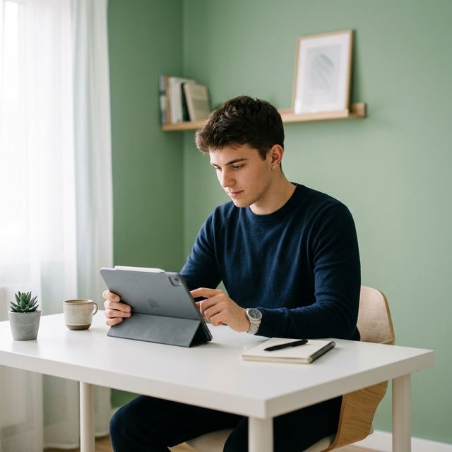 Student using tablet in a modern learning environment