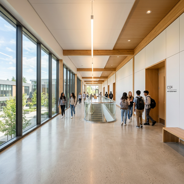 Modern school hallway